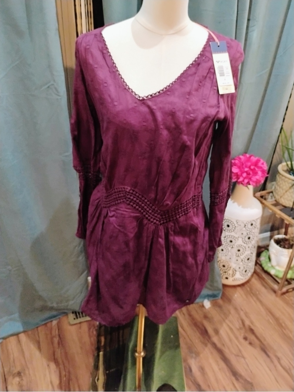 Roxy Plum V-Neck Long Sleeve Dress